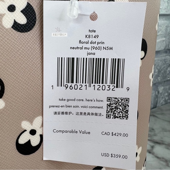 Kate Spade Floral Polka Dot Print Tote & Large Slim Bifold Wallet Neutral Multi - Picture 9 of 13